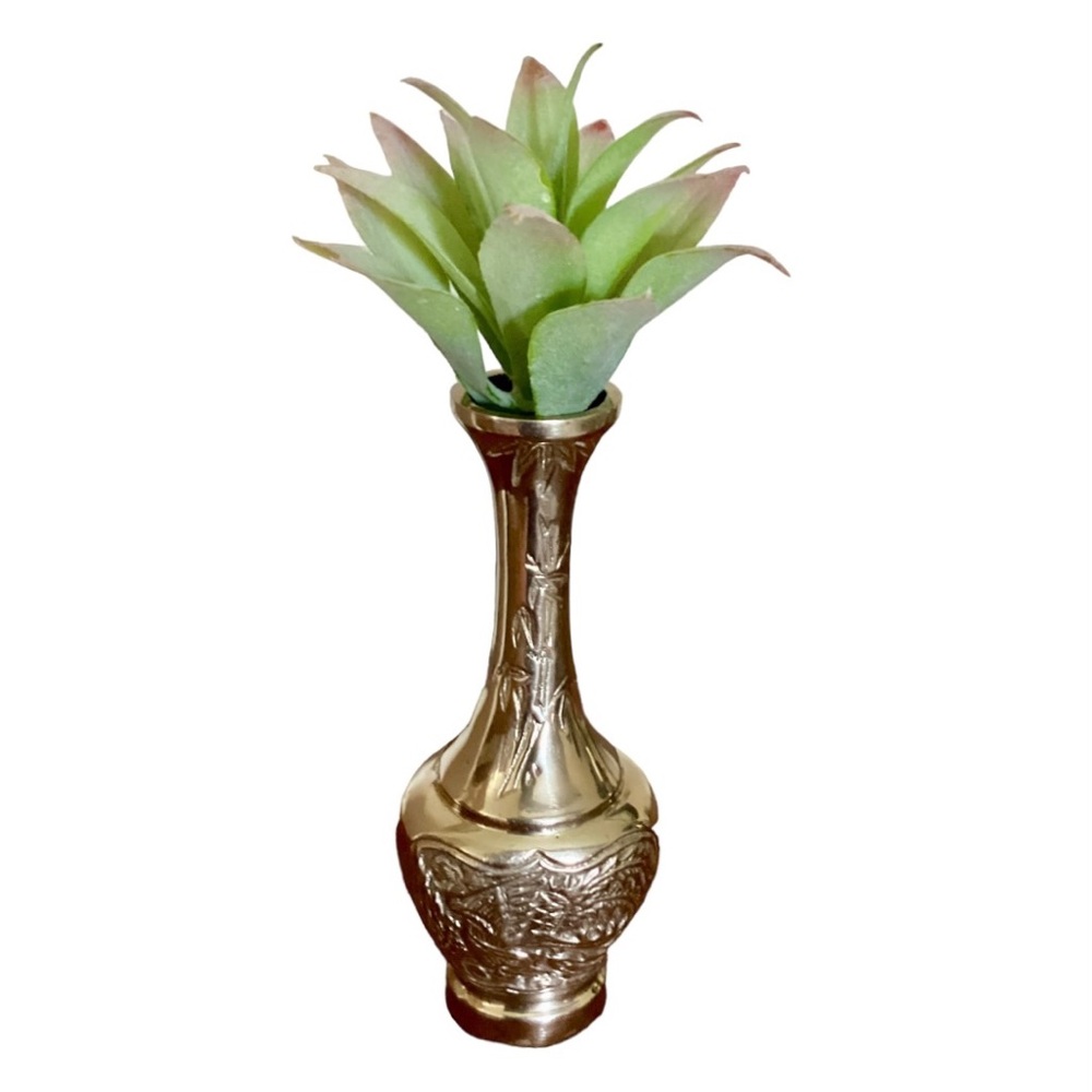 Asian Style Imperial Dragon Phoenix Bamboo Motif Gilt Bronze Bud Vase 1940 Japan